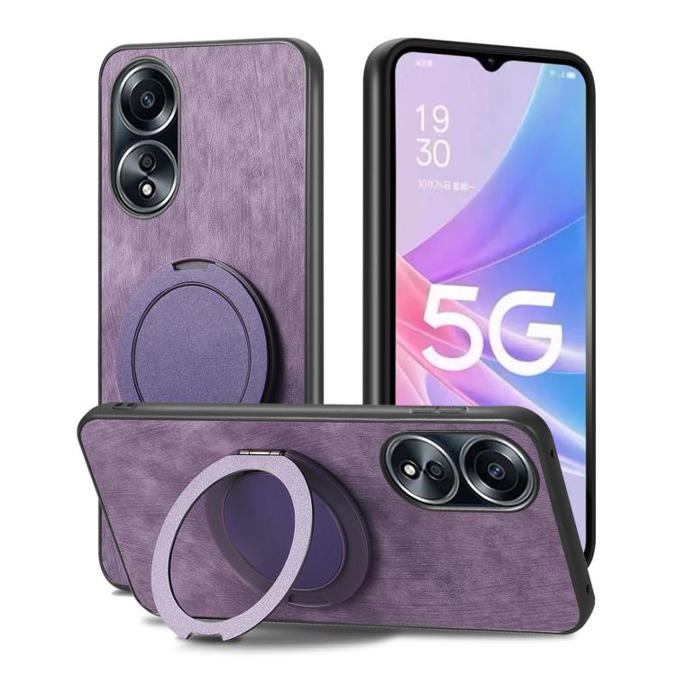 For OPPO A58 5G Retro Leather Rotation Round Holder Phone Case