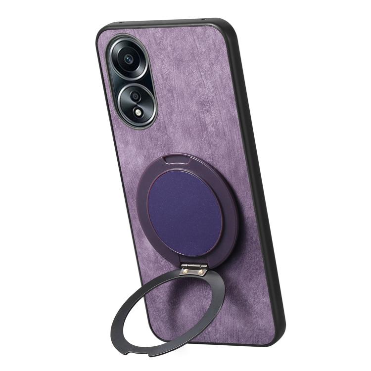 For OPPO A58 5G Retro Leather Rotation Round Holder Phone Case