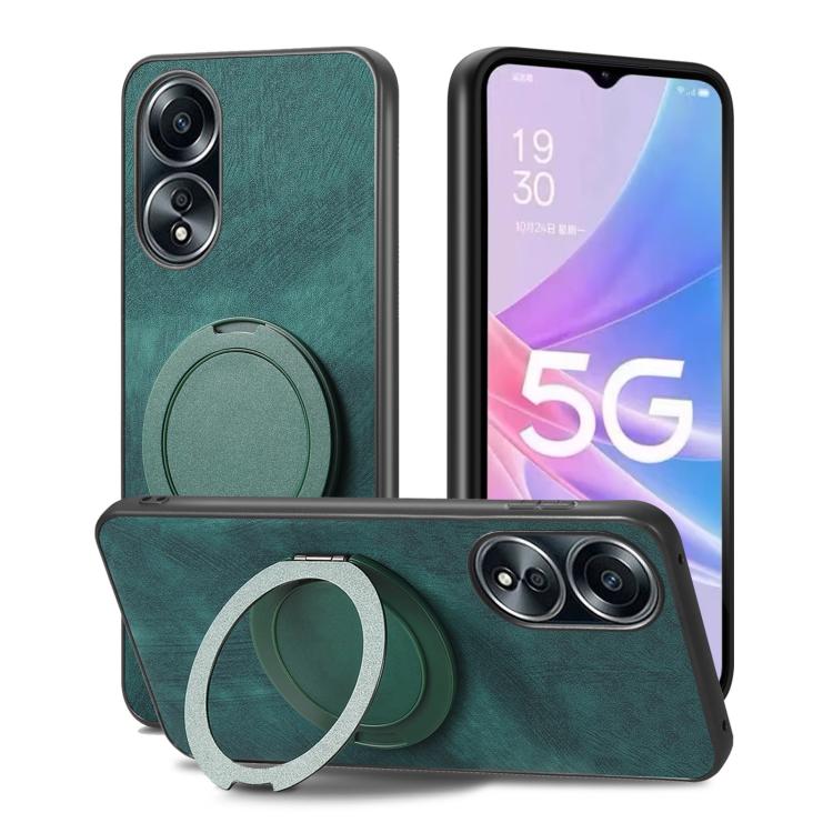 For OPPO A58 5G Retro Leather Rotation Round Holder Phone Case