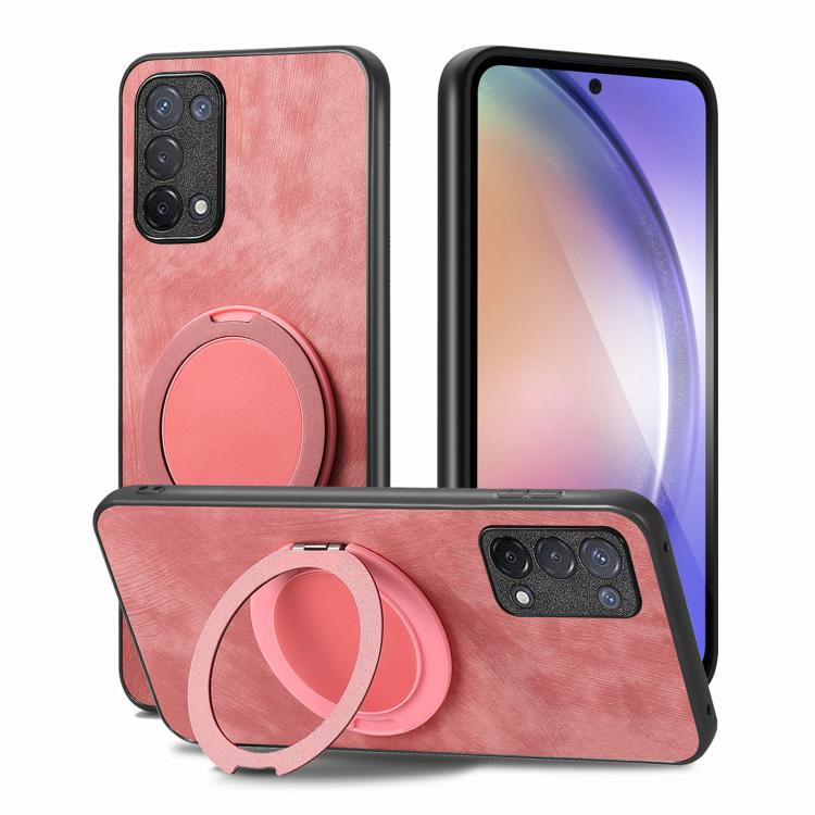 For OPPO A74 5G Retro Leather Rotation Round Holder Phone Case