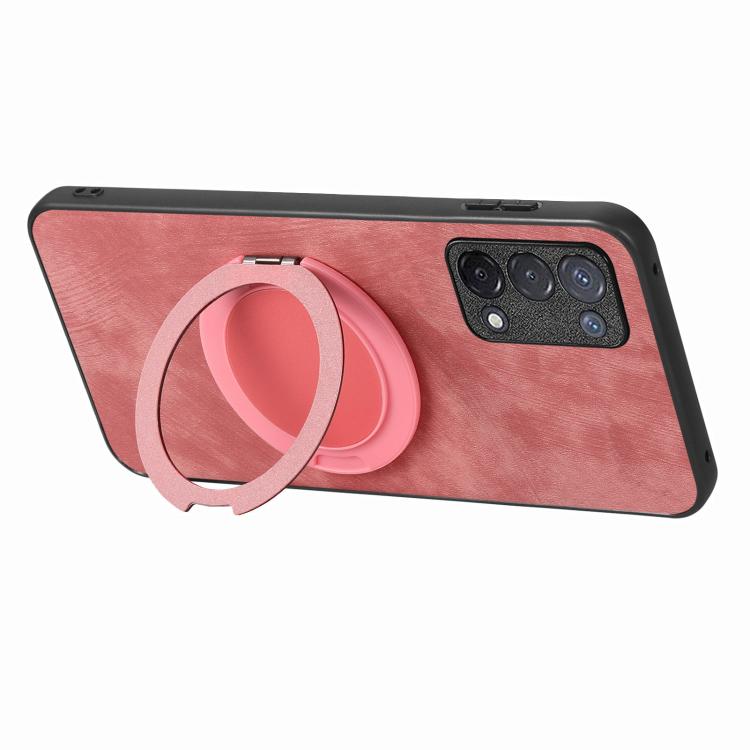 For OPPO A74 5G Retro Leather Rotation Round Holder Phone Case