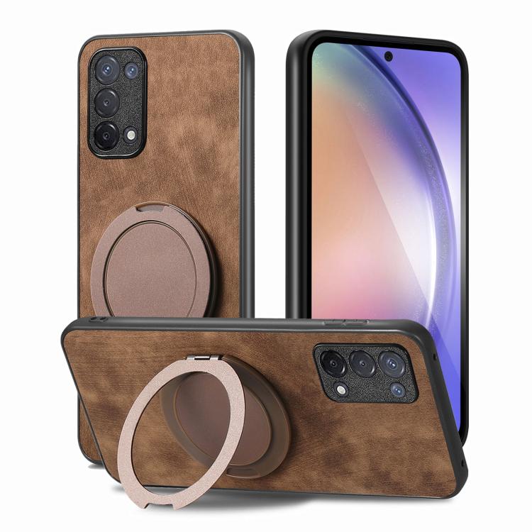 For OPPO A74 5G Retro Leather Rotation Round Holder Phone Case