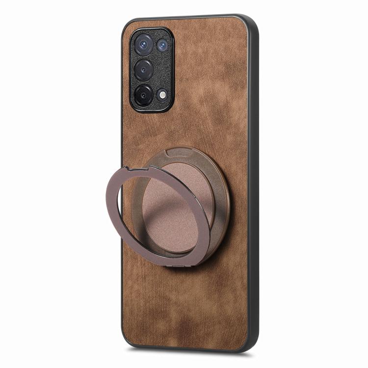 For OPPO A74 5G Retro Leather Rotation Round Holder Phone Case