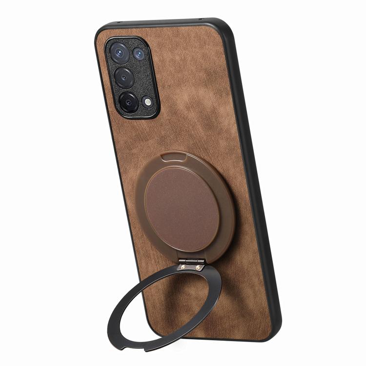 For OPPO A74 5G Retro Leather Rotation Round Holder Phone Case