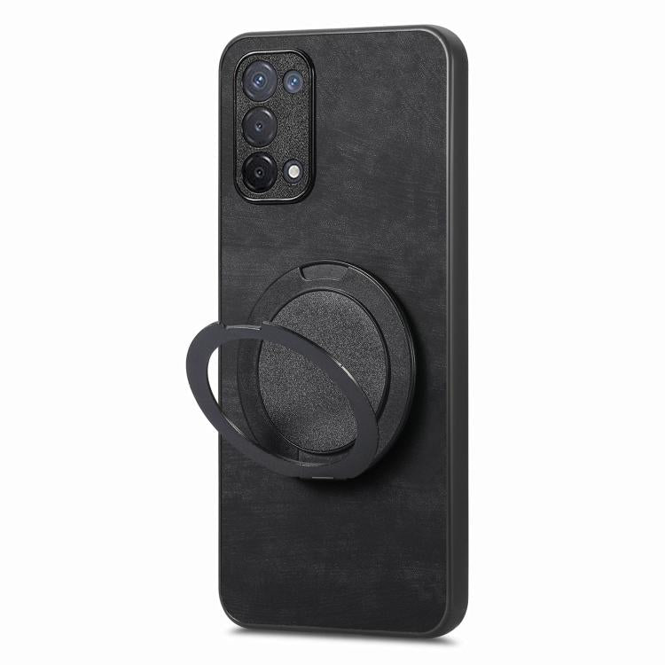 For OPPO A74 5G Retro Leather Rotation Round Holder Phone Case