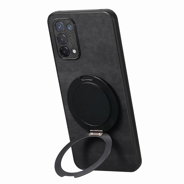 For OPPO A74 5G Retro Leather Rotation Round Holder Phone Case