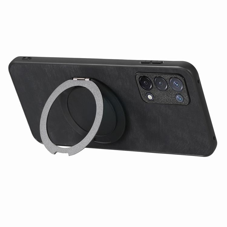 For OPPO A74 5G Retro Leather Rotation Round Holder Phone Case