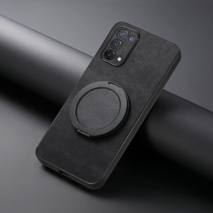 For OPPO A74 5G Retro Leather Rotation Round Holder Phone Case
