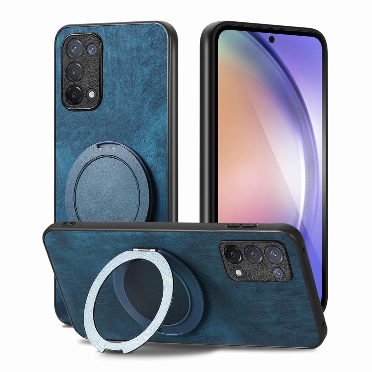 For OPPO A74 5G Retro Leather Rotation Round Holder Phone Case