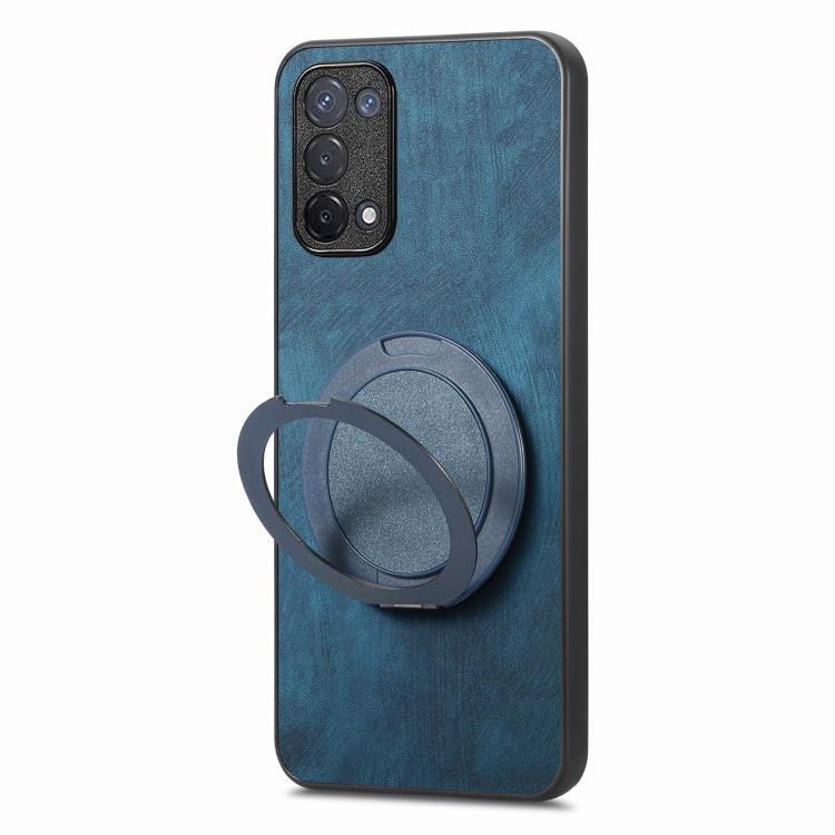 For OPPO A74 5G Retro Leather Rotation Round Holder Phone Case
