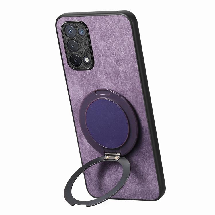 For OPPO A74 5G Retro Leather Rotation Round Holder Phone Case