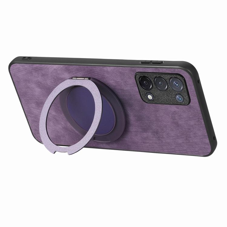 For OPPO A74 5G Retro Leather Rotation Round Holder Phone Case