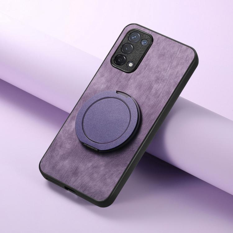 For OPPO A74 5G Retro Leather Rotation Round Holder Phone Case