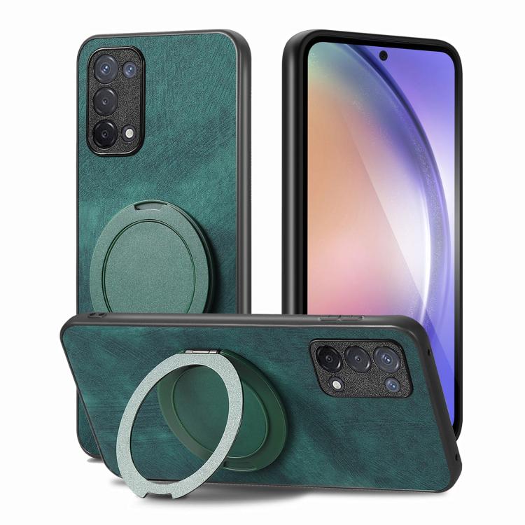 For OPPO A74 5G Retro Leather Rotation Round Holder Phone Case