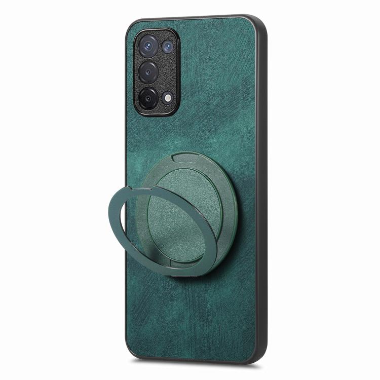 For OPPO A74 5G Retro Leather Rotation Round Holder Phone Case