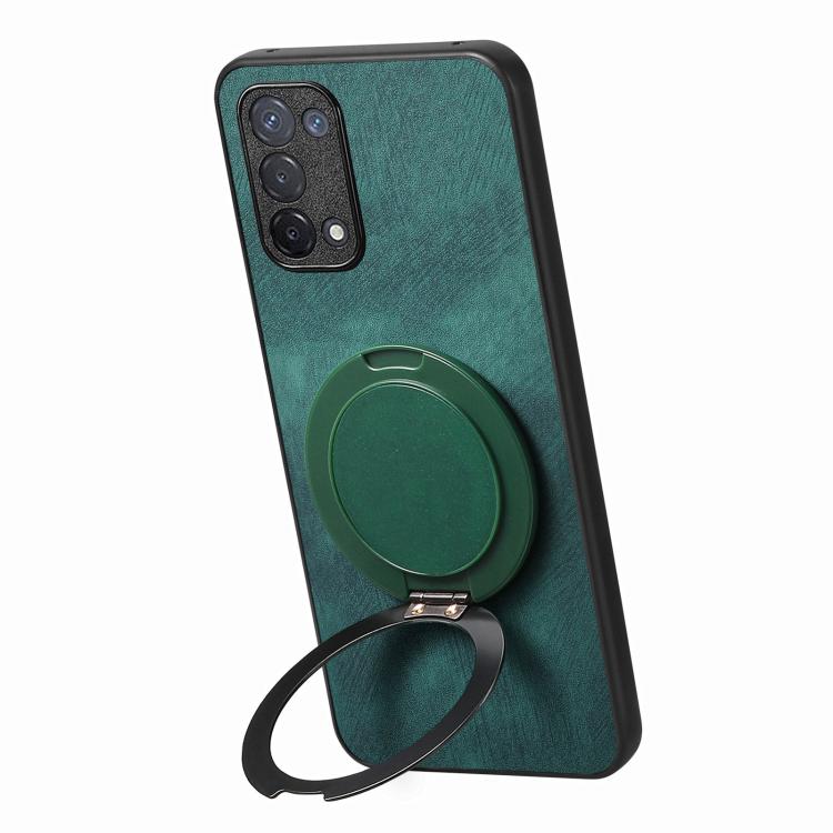 For OPPO A74 5G Retro Leather Rotation Round Holder Phone Case