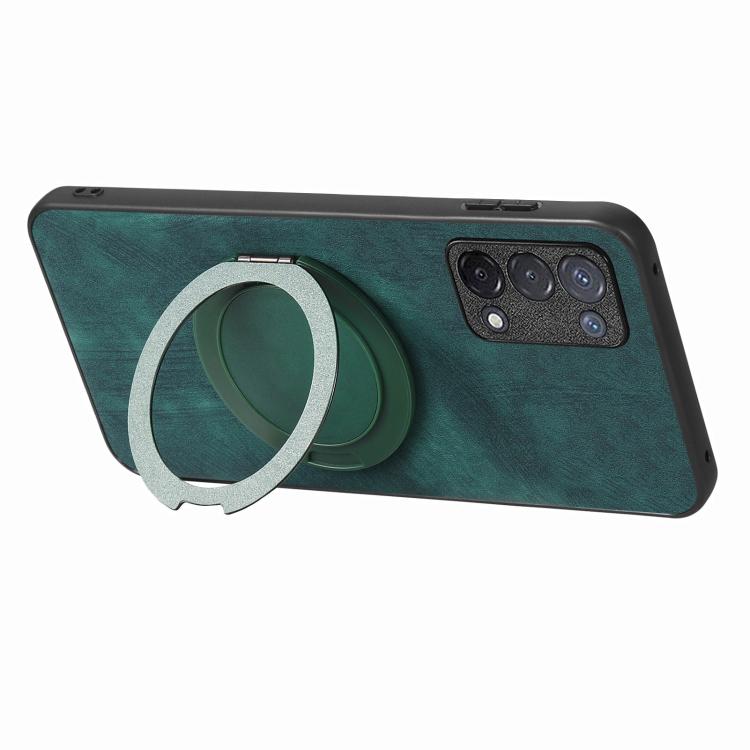 For OPPO A74 5G Retro Leather Rotation Round Holder Phone Case