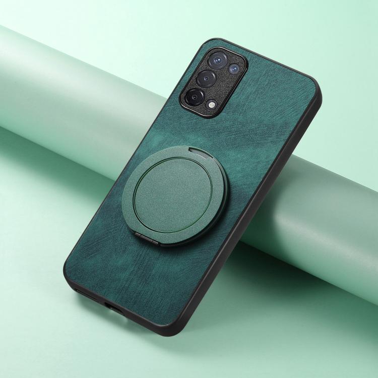 For OPPO A74 5G Retro Leather Rotation Round Holder Phone Case