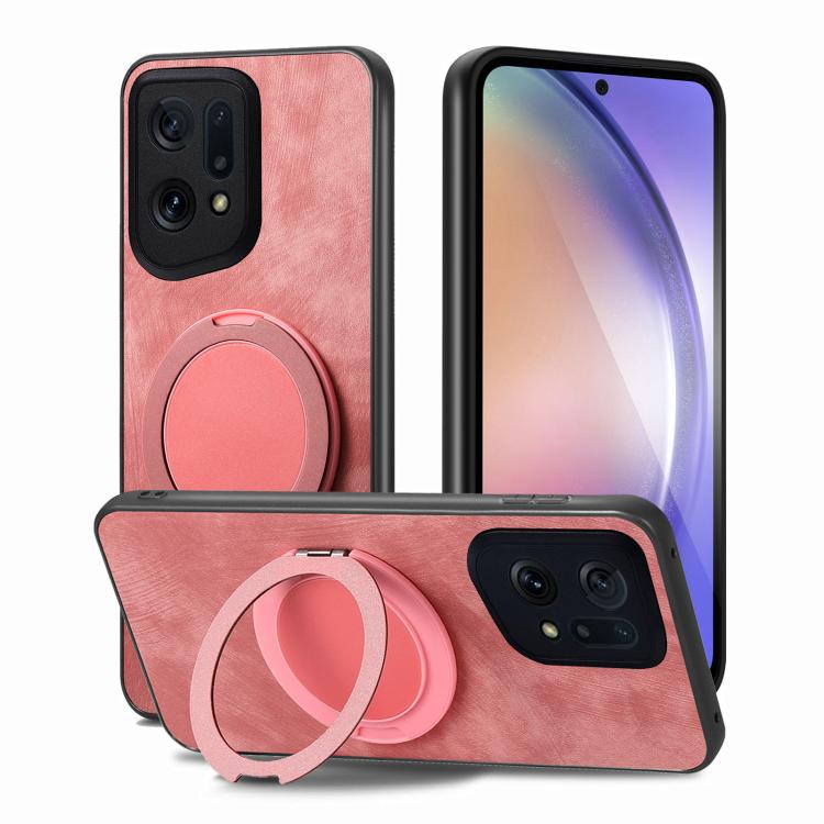 For OPPO Find X5 Retro Leather Rotation Round Holder Phone Case