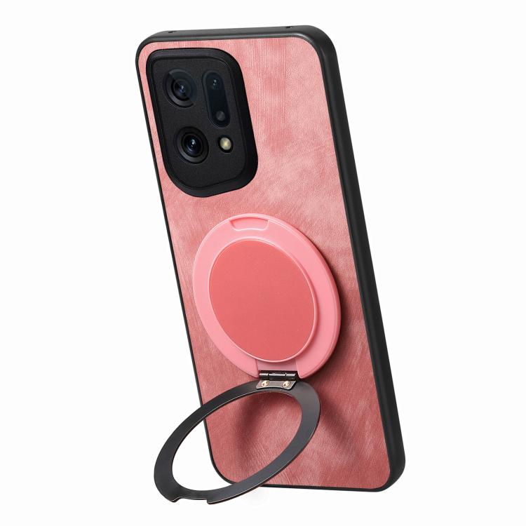 For OPPO Find X5 Retro Leather Rotation Round Holder Phone Case
