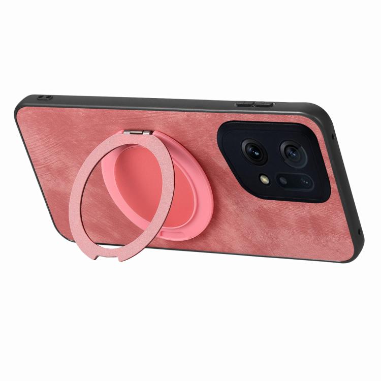 For OPPO Find X5 Retro Leather Rotation Round Holder Phone Case