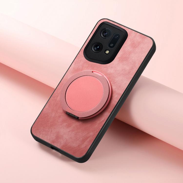For OPPO Find X5 Retro Leather Rotation Round Holder Phone Case