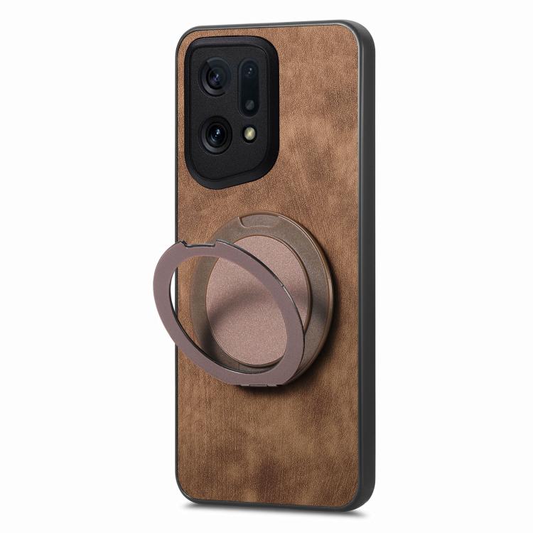 For OPPO Find X5 Retro Leather Rotation Round Holder Phone Case