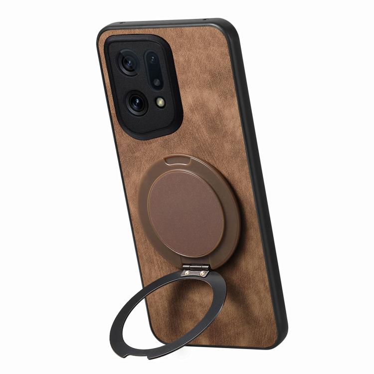 For OPPO Find X5 Retro Leather Rotation Round Holder Phone Case