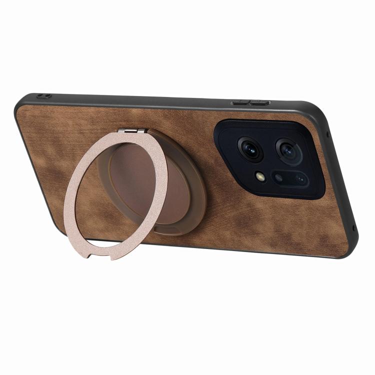 For OPPO Find X5 Retro Leather Rotation Round Holder Phone Case