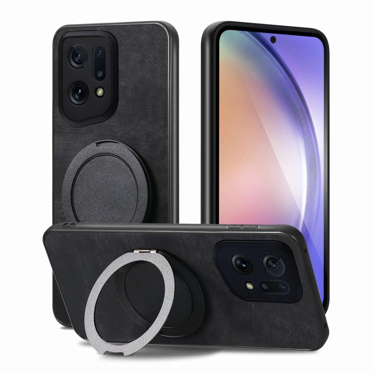 For OPPO Find X5 Retro Leather Rotation Round Holder Phone Case