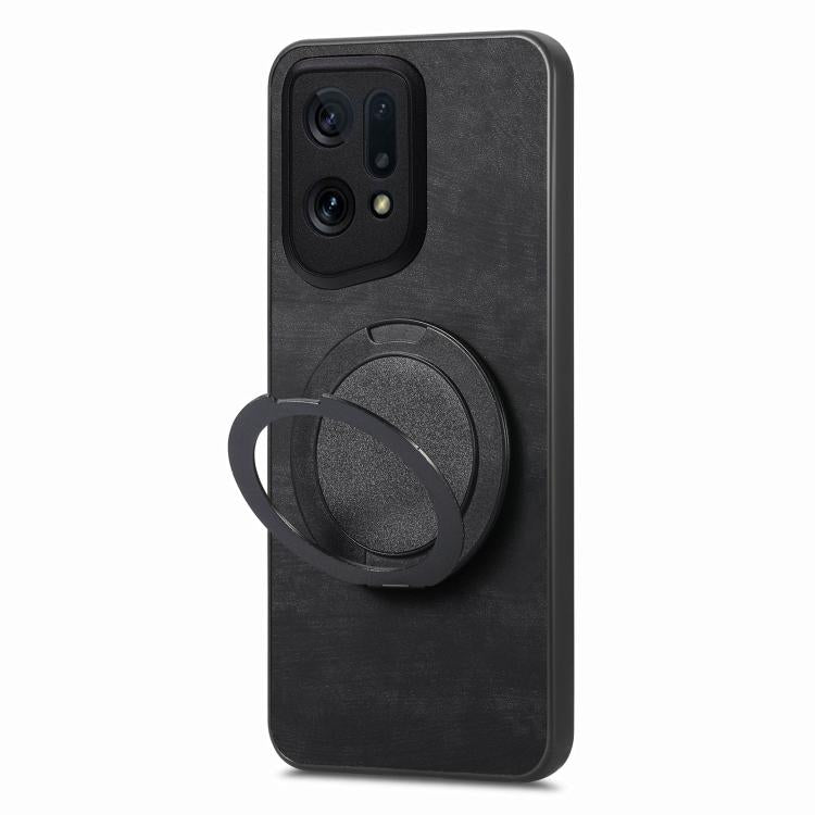 For OPPO Find X5 Retro Leather Rotation Round Holder Phone Case