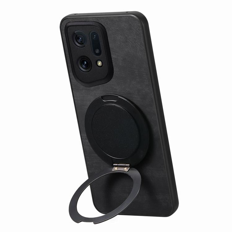 For OPPO Find X5 Retro Leather Rotation Round Holder Phone Case