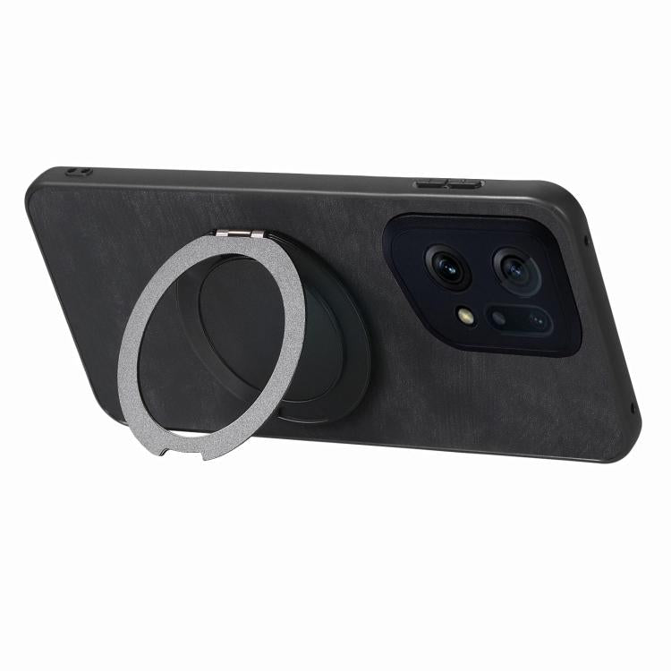 For OPPO Find X5 Retro Leather Rotation Round Holder Phone Case