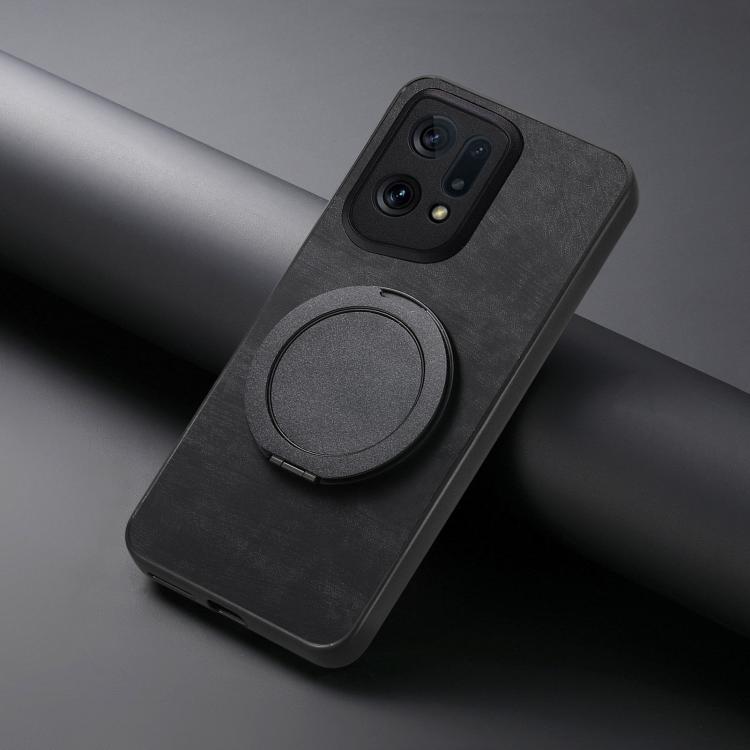 For OPPO Find X5 Retro Leather Rotation Round Holder Phone Case
