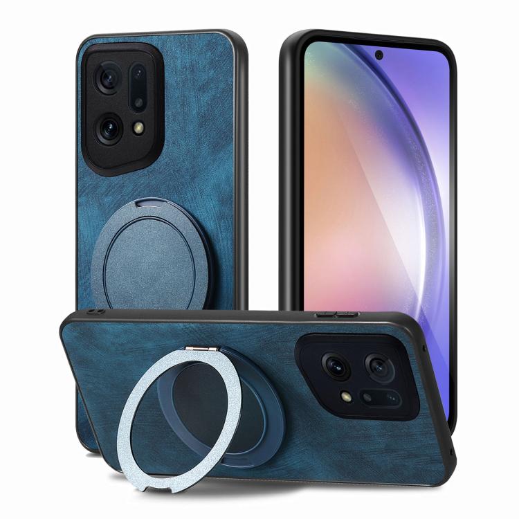 For OPPO Find X5 Retro Leather Rotation Round Holder Phone Case