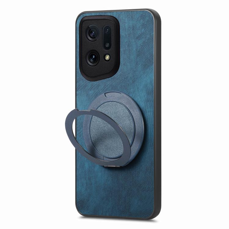 For OPPO Find X5 Retro Leather Rotation Round Holder Phone Case