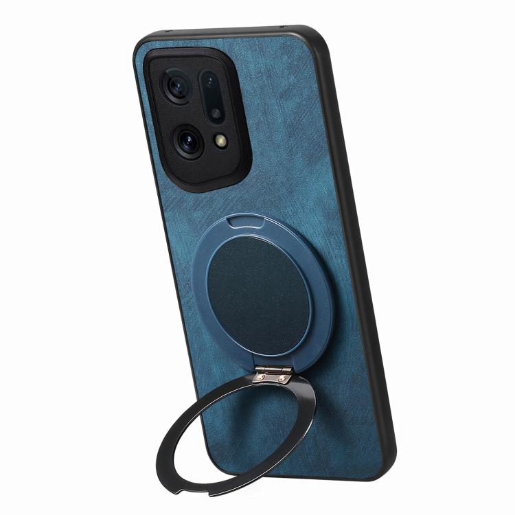 For OPPO Find X5 Retro Leather Rotation Round Holder Phone Case