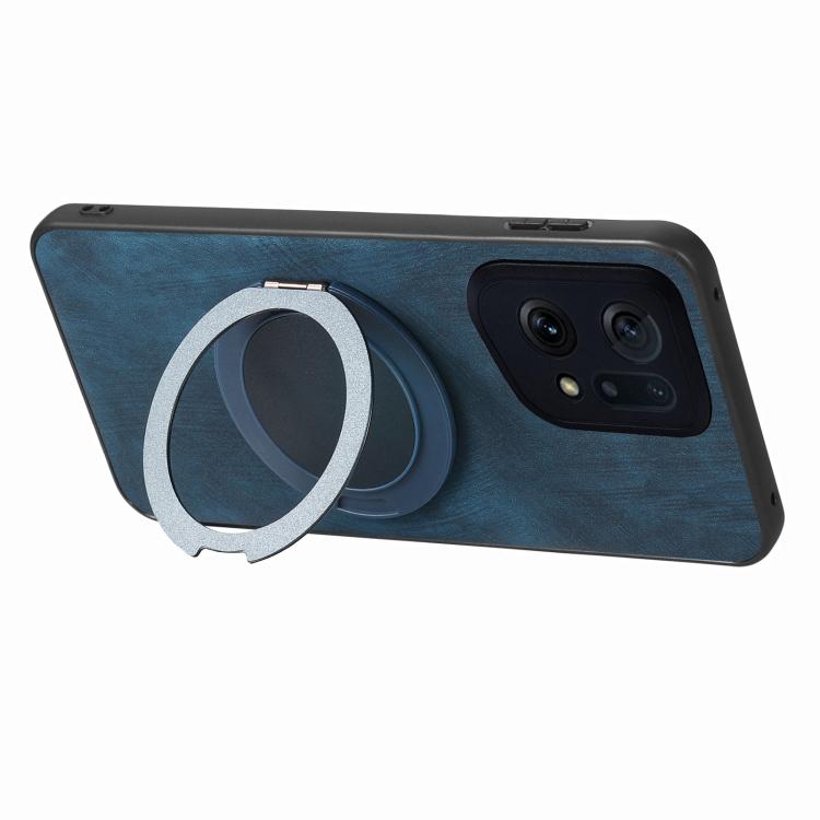For OPPO Find X5 Retro Leather Rotation Round Holder Phone Case