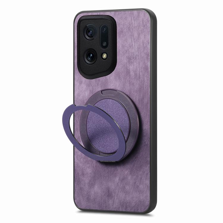 For OPPO Find X5 Retro Leather Rotation Round Holder Phone Case