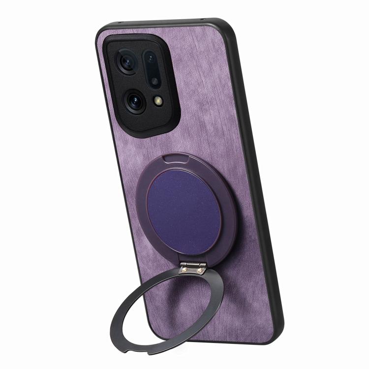 For OPPO Find X5 Retro Leather Rotation Round Holder Phone Case