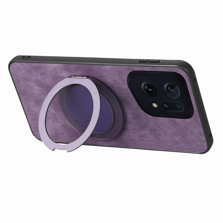 For OPPO Find X5 Retro Leather Rotation Round Holder Phone Case