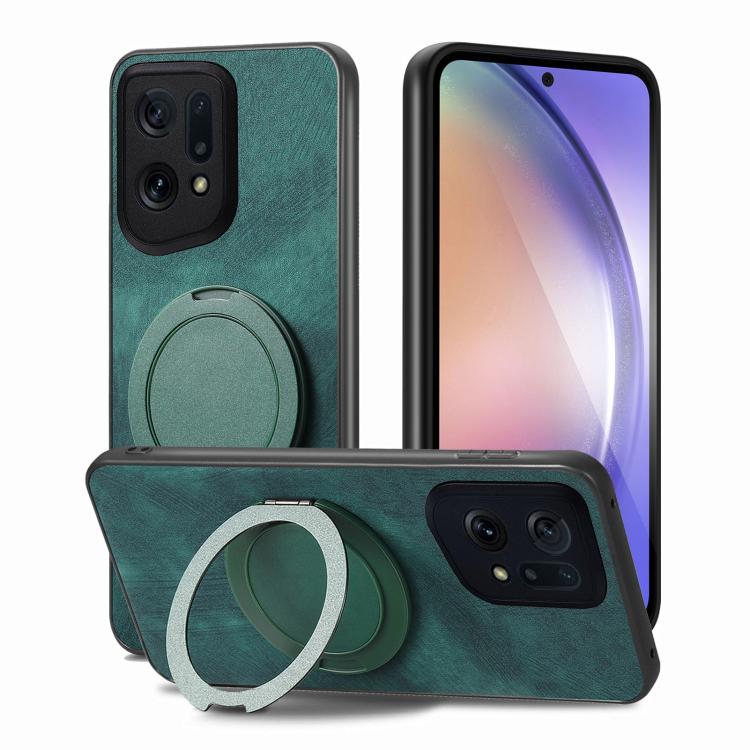 For OPPO Find X5 Retro Leather Rotation Round Holder Phone Case