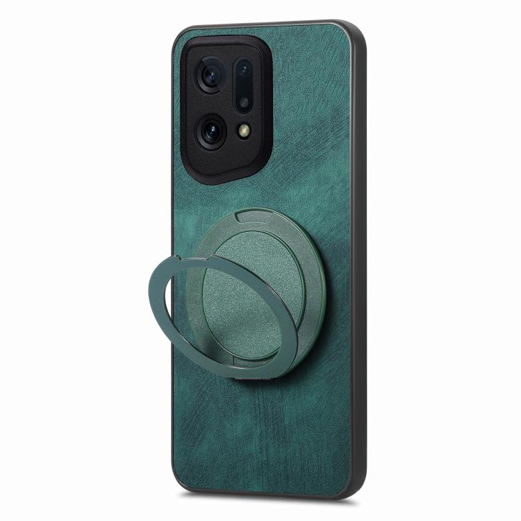 For OPPO Find X5 Retro Leather Rotation Round Holder Phone Case