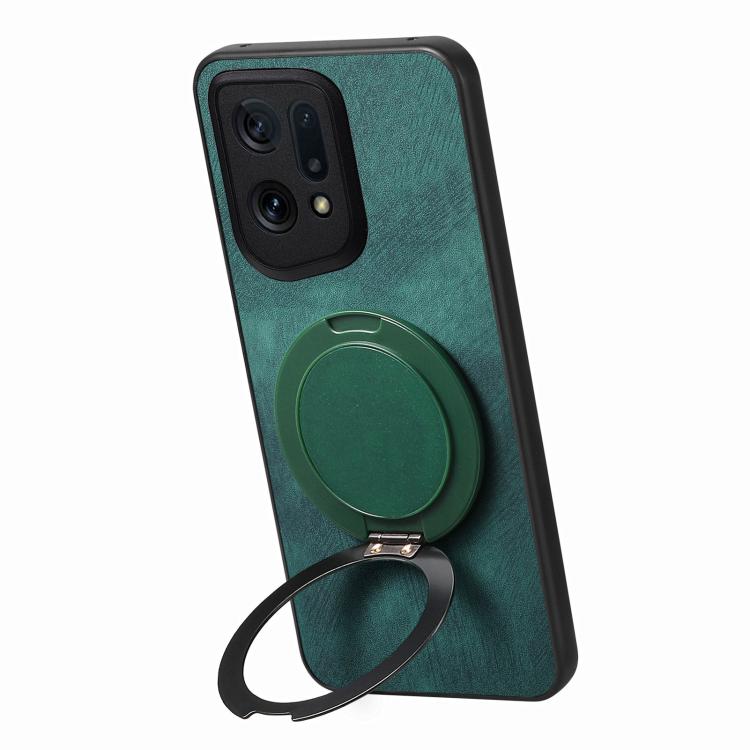 For OPPO Find X5 Retro Leather Rotation Round Holder Phone Case
