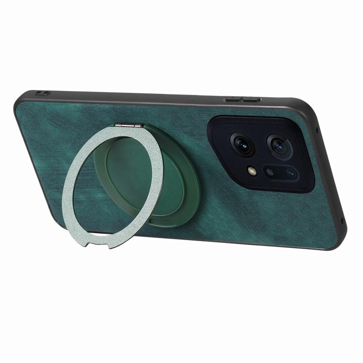 For OPPO Find X5 Retro Leather Rotation Round Holder Phone Case