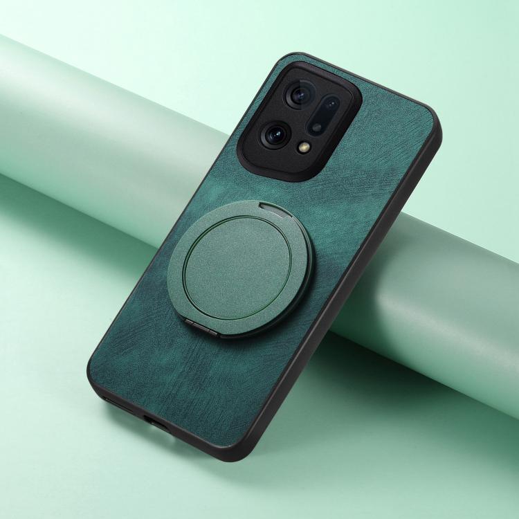 For OPPO Find X5 Retro Leather Rotation Round Holder Phone Case
