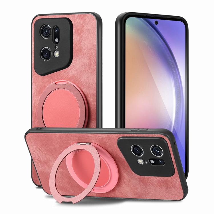For OPPO Find X5 Pro Retro Leather Rotation Round Holder Phone Case