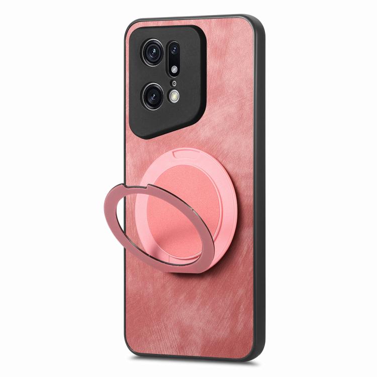 For OPPO Find X5 Pro Retro Leather Rotation Round Holder Phone Case