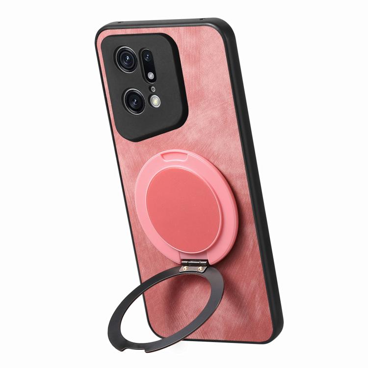 For OPPO Find X5 Pro Retro Leather Rotation Round Holder Phone Case