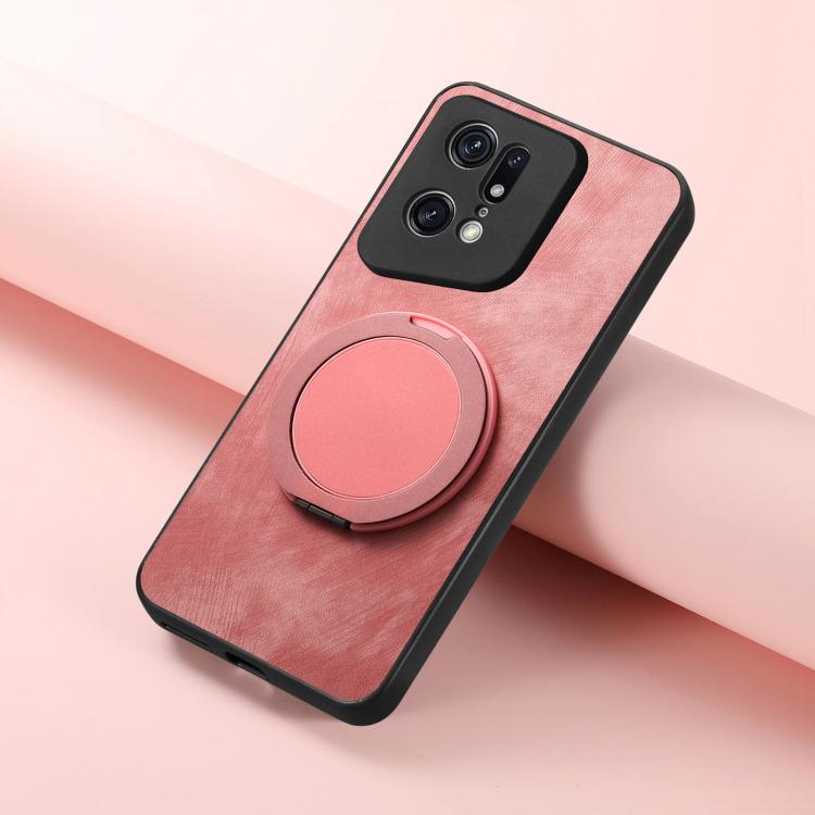 For OPPO Find X5 Pro Retro Leather Rotation Round Holder Phone Case